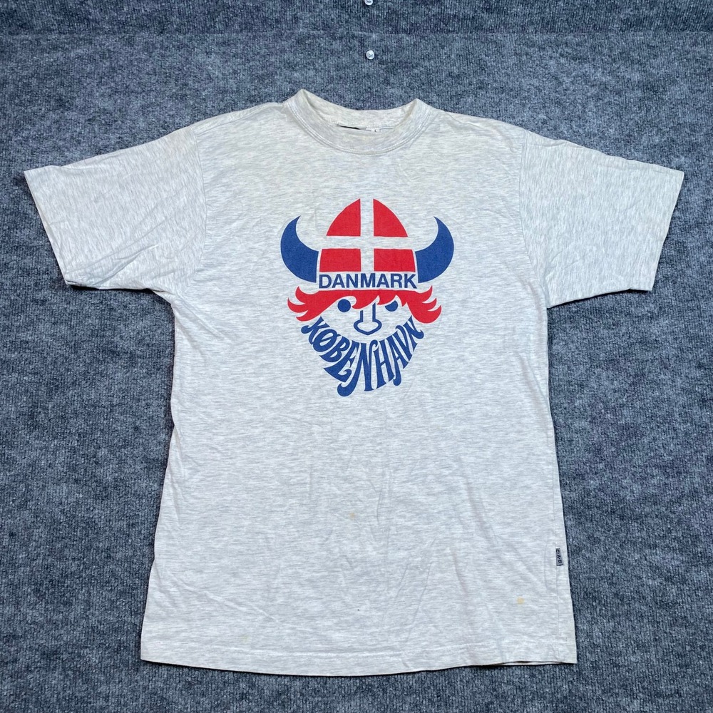 Vintage CAB of‎ Scandinavia Danmark Kobenhavn Viking Graphic T-Shirt Gray Mens L